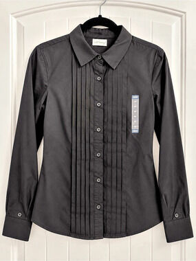 Old Navy Pintucked Button-Front Shirt Black Medium